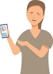 Poster - Young woman is holding a smartphone while explaining something
