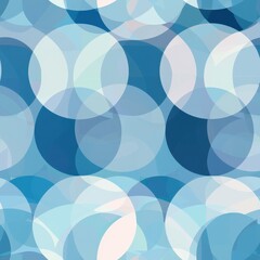 Fototapete - This image features a repeating pattern of overlapping blue and white circles, creating an abstract and visually engaging background. The circles are rendered in different shades of blue and white, wi