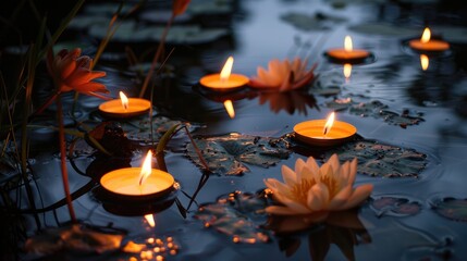 On the ancient Midsummer holiday Summer Solstice Day mystical rituals involve floating flowers and burning candles atop dark waters adorned with aquatic duckweeds Lemna as part of an age ol