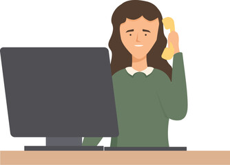 Poster - Smiling secretary answering phone call while working on computer at office desk