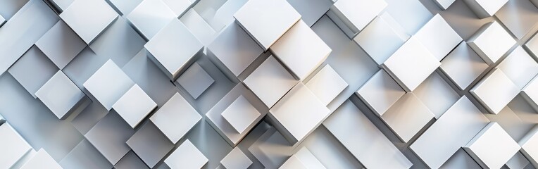 Poster - A white background with many white squares. The squares are arranged in a way that creates a sense of depth and texture. The image conveys a feeling of modernity and minimalism