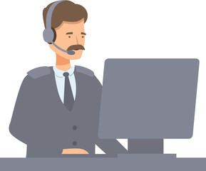 Poster - Security guard is using a computer and wearing a headset