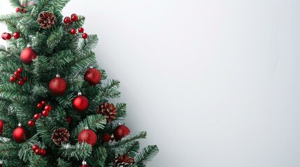 Aufkleber - A close-up image of a decorated Christmas tree with red ornaments and pine cones. The tree is against a white background.