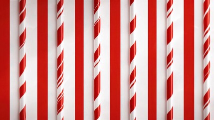 Poster - This image features several candy canes with red and white stripes placed against a background of alternating red and white stripes. The images simplicity and color scheme create a visually appealing 