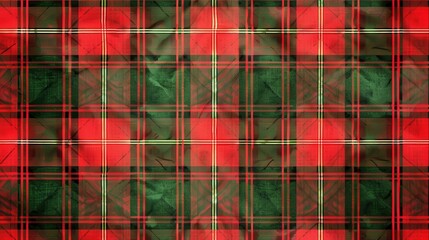 Aufkleber - This image shows a close-up of a red and green plaid fabric texture. The fabric has a slightly wrinkled look, and the colors are bright and vibrant. The image is perfect for use as a background or as 