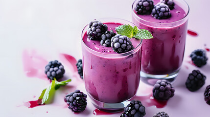 Wall Mural - Refreshing Blackberry Smoothies Packed with Antioxidants for Summer. Healthy Lifestyle. copy space