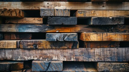 Poster - A stack of wood with a lot of brown and black spots. The wood is old and has a rustic feel to it