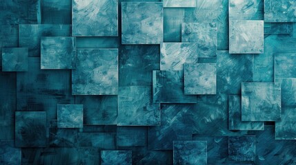 Poster - A blue wall with square tiles. The wall is blue and has a rough texture. The wall appears to be a part of a larger design or artwork