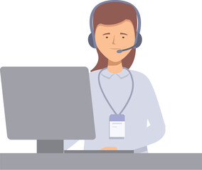Poster - Customer service representative wearing a headset is working on her computer