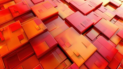 Aufkleber - A red and orange background with squares of different sizes. The squares are arranged in a way that creates a sense of depth and texture. Scene is vibrant and energetic, with the bright colors