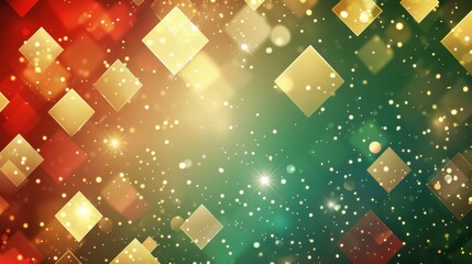 Fototapete - A colorful background with green and red squares and gold and green squares. The squares are filled with glitter and sparkles