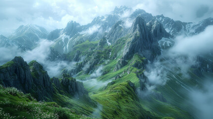 Wall Mural - View of beautiful moody landscape in the Alps