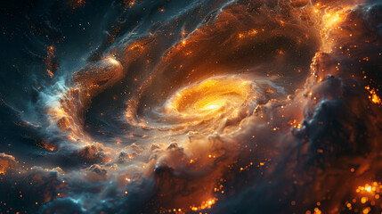 Poster - View from space to a spiral galaxy and stars. Universe filled with stars, nebula and galaxy