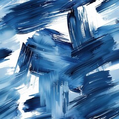 Poster - This image features a seamless pattern of abstract watercolor paint strokes in various shades of blue, creating a dynamic and visually appealing design. The brushstrokes are overlapping and layered, c