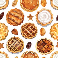 Poster - A collection of pies with various toppings and flavors, including apple pie, blackberry pie, and pumpkin pie