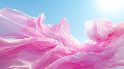 Poster - Abstract blue sky background with a sea of pink waving fabric creating a fluttering effect