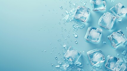 Wall Mural - Ice cubes on a blue background. Ice banner. refreshing, cold, cold drink