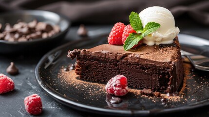 Wall Mural - Chocolate Cake served with a scoop of creamy ice cream