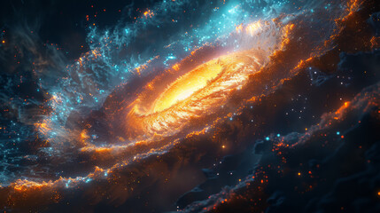 Poster - View from space to a spiral galaxy and stars. Universe filled with stars, nebula and galaxy