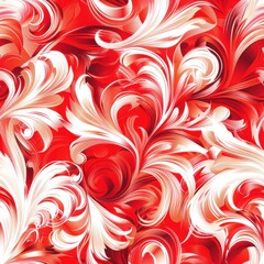 Poster - A digital illustration of a red and white floral pattern. The pattern is made up of swirling leaves and vines, with a red background and white accents. The illustration is abstract and stylized.