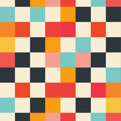 Poster - A digital artwork showcasing a colorful square pattern design. The pattern features a grid of squares in various colors including blue, red, orange, yellow, pink, and black, arranged in a symmetrical 