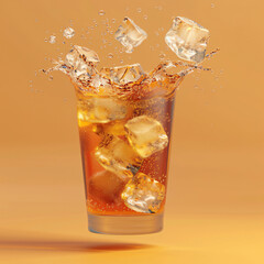 Canvas Print - Iced Tea with Ice Cubes Splashing.