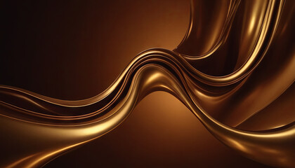 Poster - Abstract wavy golden ribbon on a brown background, with a soft gradient