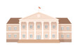 © backup_studio - Building of government, court house, university, museum vector illustration. Front view of entrance in public building with high columns, staircase and flag. Urban infrastructure infographics