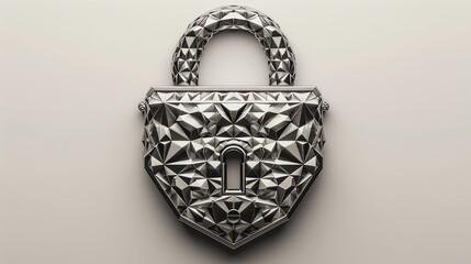 Poster - Artistic silver padlock with intricate geometric patterns, symbolizing security and design elegance. Captured on a minimalistic background.