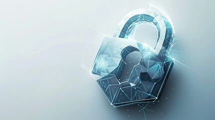 Poster - Digital lock graphic symbolizing cybersecurity and data protection with a futuristic, geometric design on a light background.