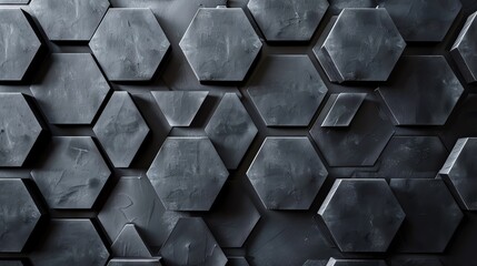 Poster - Abstract black hexagonal pattern on a textured surface, perfect for backgrounds, design projects, and modern architectural themes.