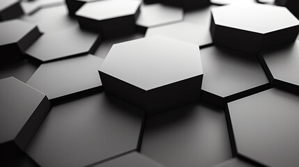 Poster - Geometric black hexagonal pattern background. Modern abstract 3D illustration with hexagon shapes in smooth gradient lighting, futuristic design.