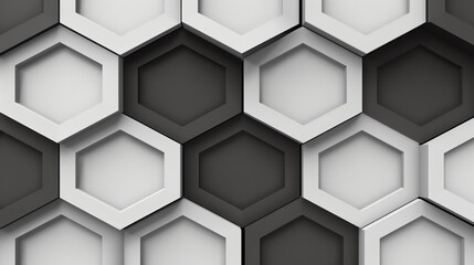Poster - Abstract geometric hexagon pattern in monochromatic colors, featuring a 3D effect. Ideal for backgrounds, design elements, and modern decor.