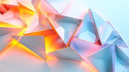 Poster - Modern abstract geometric composition with illuminated triangular shapes in orange and blue hues, ideal for backgrounds and designs.