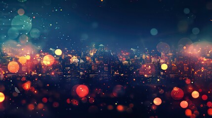 Canvas Print - a blurred background of city night lights with a bokeh effect, displayed against a deep navy backdro