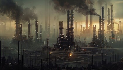 Journey through an industrial landscape dominated by oil and gas refinery plant