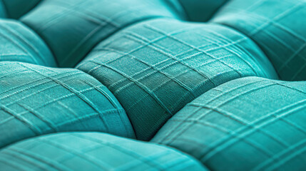 Wall Mural - Close-up view of turquoise textured sofa cushions with geometric patterns.