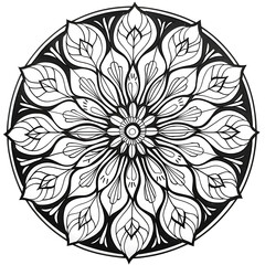 Aufkleber - Simple black mandala with abstract elements, isolated on white background. Oriental ethnic ornament black mandala. Design pattern element. Simple floral pattern element. Abstract design.