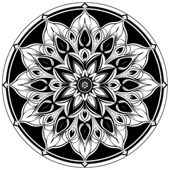 Leinwandbilder - Simple black mandala with abstract elements, isolated on white background. Oriental ethnic ornament black mandala. Design pattern element. Simple floral pattern element. Abstract design.