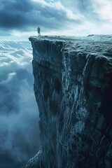 Wall Mural - A man stands on a cliff overlooking a body of water