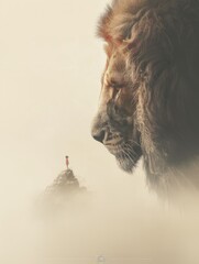 Wall Mural - Jesus the lion of Judah. Lion in the fog. Vintage style.