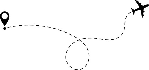 Poster - Air plane flight route with start and end point and dash line trace - Airplane line path vector icon