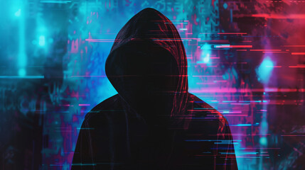 Silhouette of a hacker with glitch