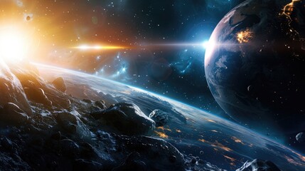 Wall Mural - in the vast expanse of space planet earth finds itself in the company of a sizable asteroid classifi