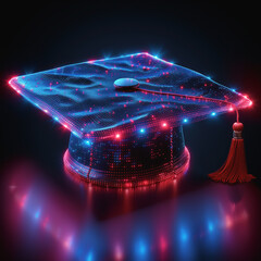 Wall Mural - Futuristic wireframe graduation cap design on black background, symbolizing digital education
