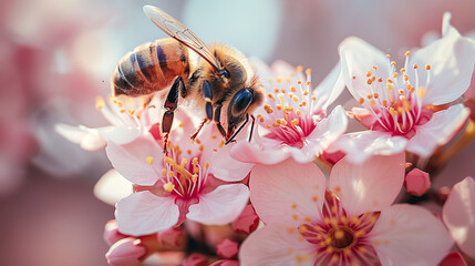 Wall Mural - Eager bee: detail shot at work