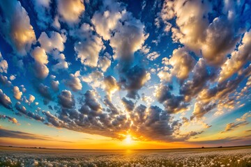 Wall Mural - Majestic Sunset Over a Vast Cotton Field with Dramatic Cloudscape