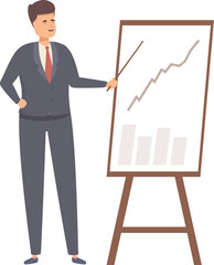 Poster - Businessman is standing and presenting his business plan showing positive growth