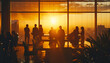 © Oleksiy - Silhouettes of a Diverse Business Team in a Modern Office with a Stunning City View at Sunset