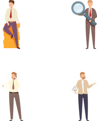 Poster - Collection of four illustrated businessmen performing different activities with props